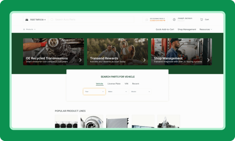 E-commerce platform for ordering transmission & driveline parts
